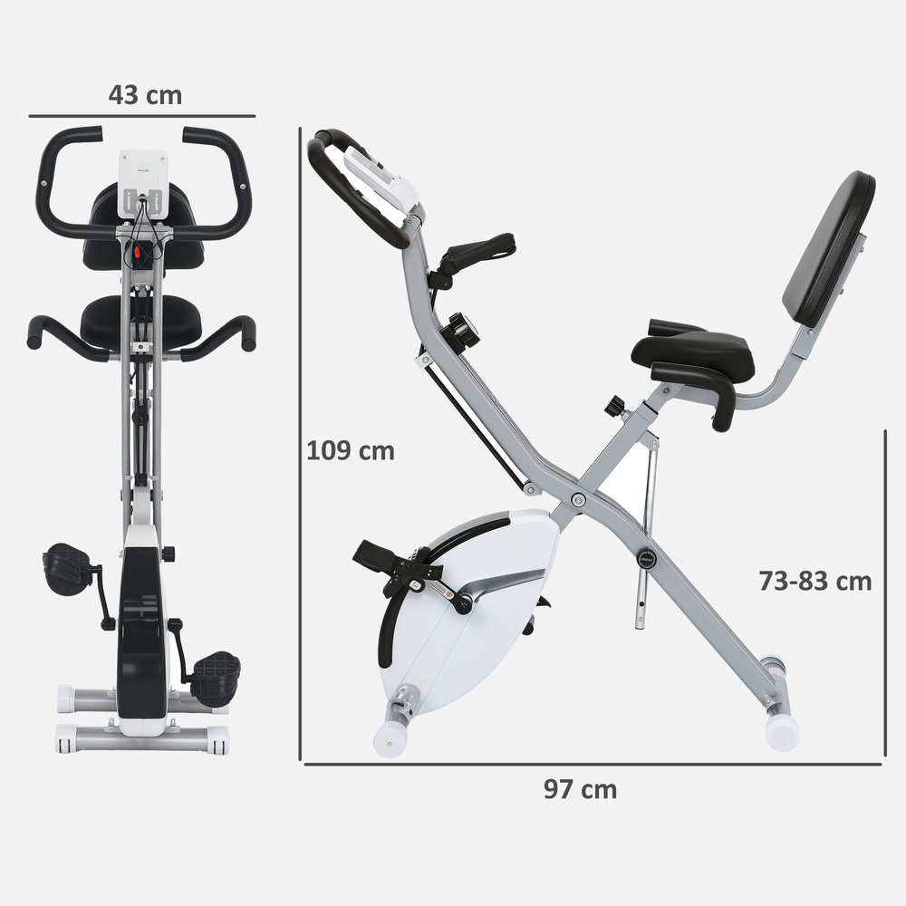 SPORTNOW Five-in-one Foldable Exercise Bike, Stationary Bike with Arm Workout Bands, LDC Monitor, Phone Holder, White
