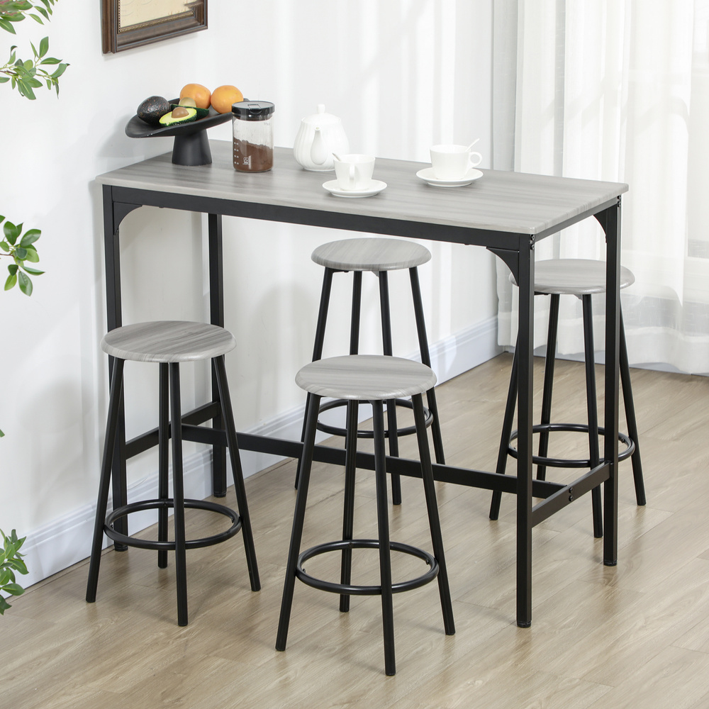 HOMCOM Five-Piece Industrial-Style Bar Table Set - Grey/Black