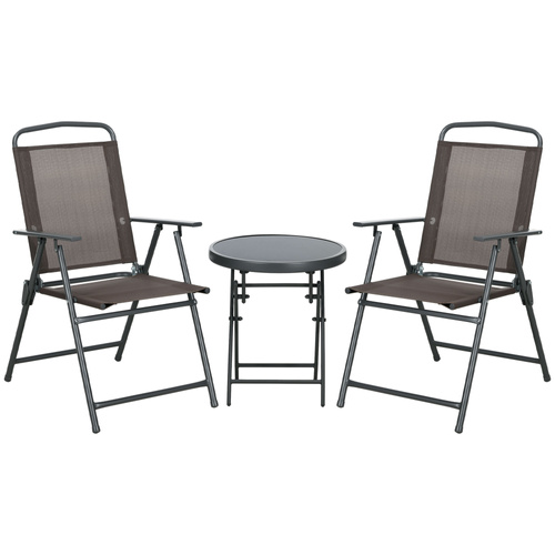 Outsunny Three-Piece Garden Seat Set, with Glass-Top Table - Brown
