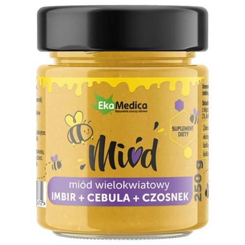 EkaMedica Multiflower Honey with Ginger Onion and Garlic for Immunity and Respiratory Health 250g