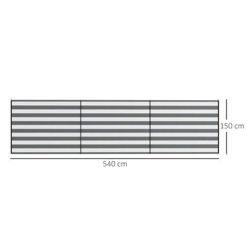 Outsunny 4 Pole Camping Windbreaks, Beach Wind Shield Shelter with Carry Bag and Steel Poles, Outdoor Caravan Privacy Shield, 540cm x 150cm, Grey and White