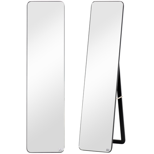 HOMCOM Full Length Mirror, 156 x 37 cm Rectangular Full Body Mirror with Stand, Floor Standing, Hanging or Leaning Against Wall for Bedroom Cloakroom, Black