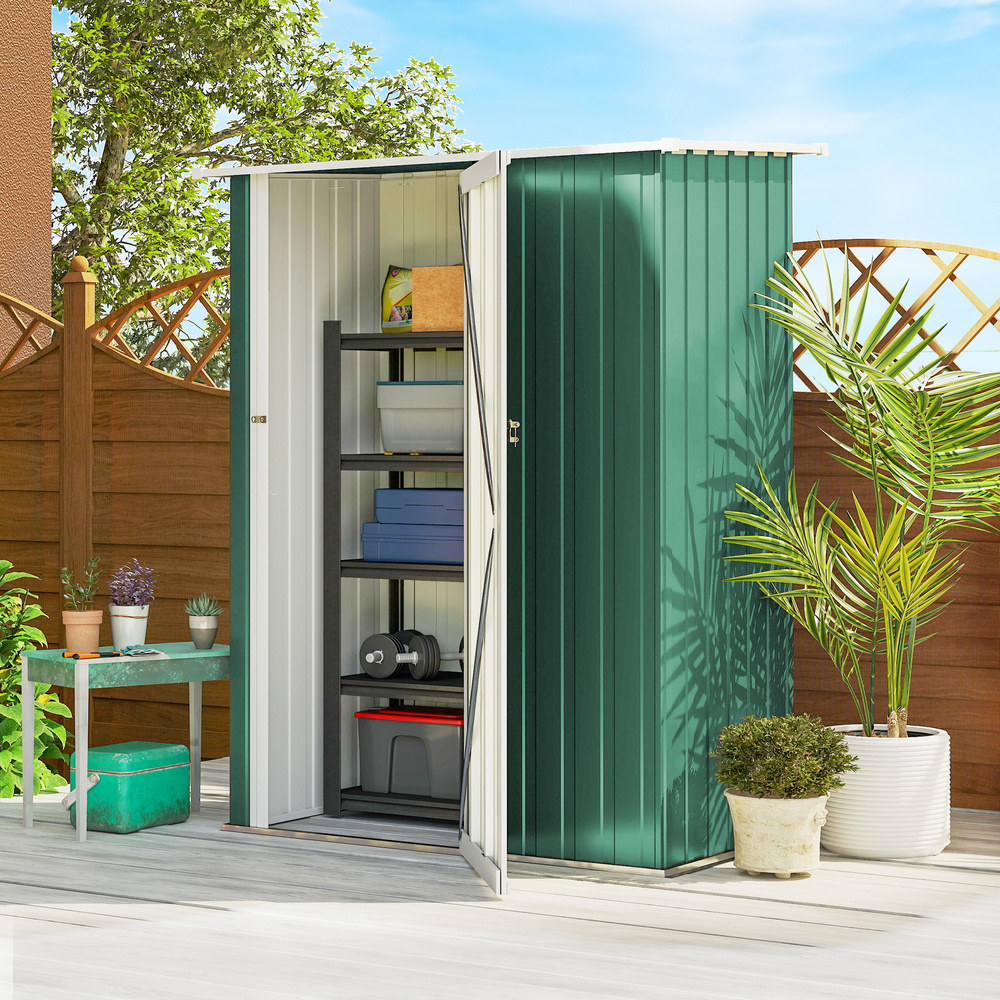 Outsunny 5ft x 3ft Garden Storage Shed, Outdoor Metal Shed with Sloped Roof, Lockable Door for Tools, Equipment, Green