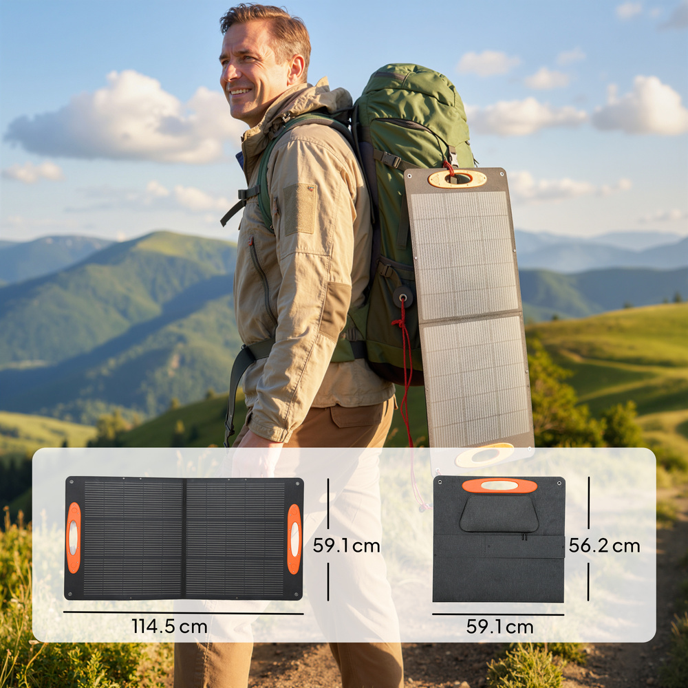 HOMCOM 100W Portable Solar Panel, Foldable Solar Charger with USB-A & USB-C Fast Charging Output, IP67 Waterproof for Mobile Phone Power Bank Flashlight Fans Camping Backpacking Hiking