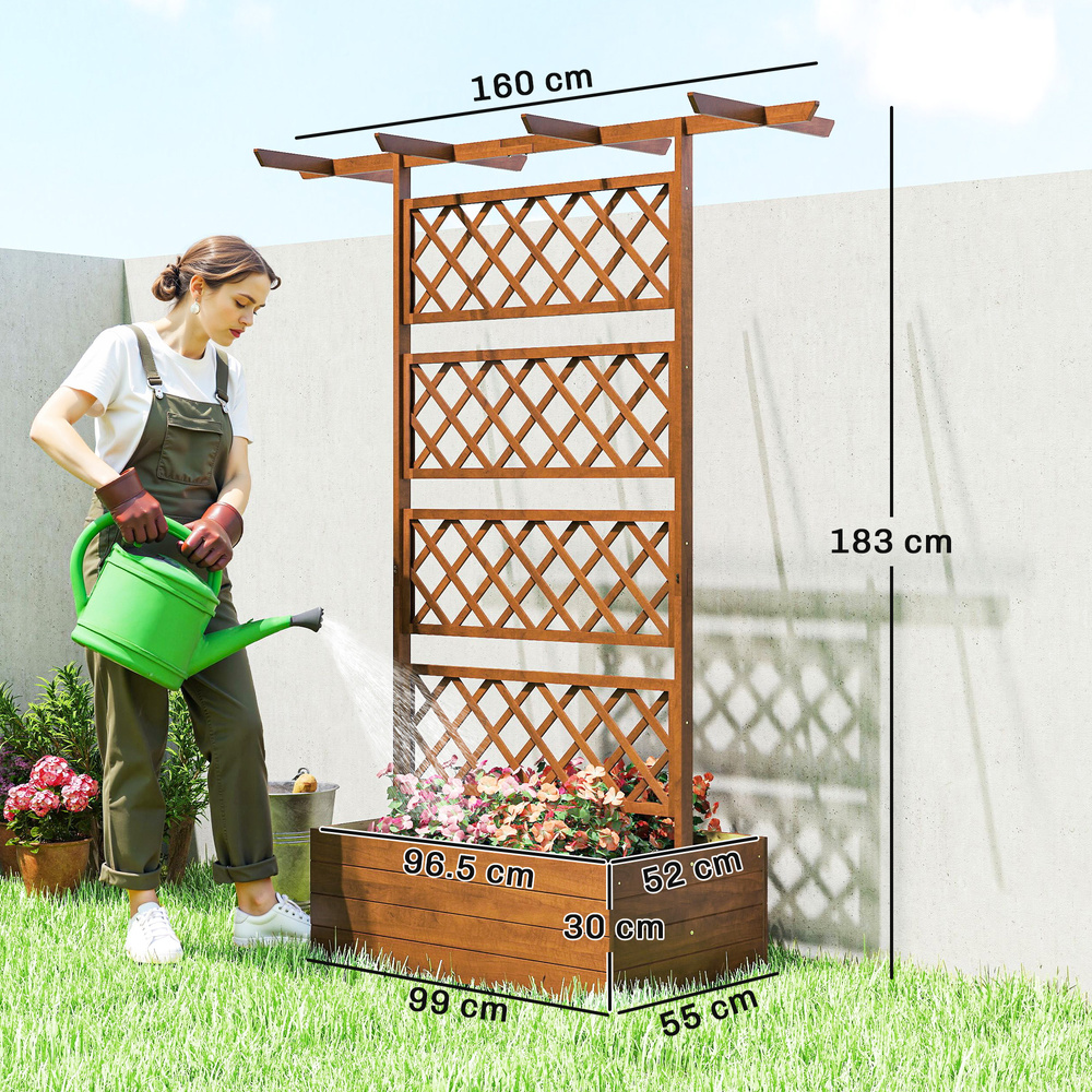 Outsunny Wooden Trellis Planter Box, Raised Garden Bed to Grow Vegetables, Herbs and Flowers, Orange