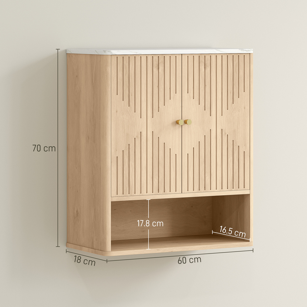 HOMCOM Bathroom Wall Cabinet with Adjustable Shelf - Oak