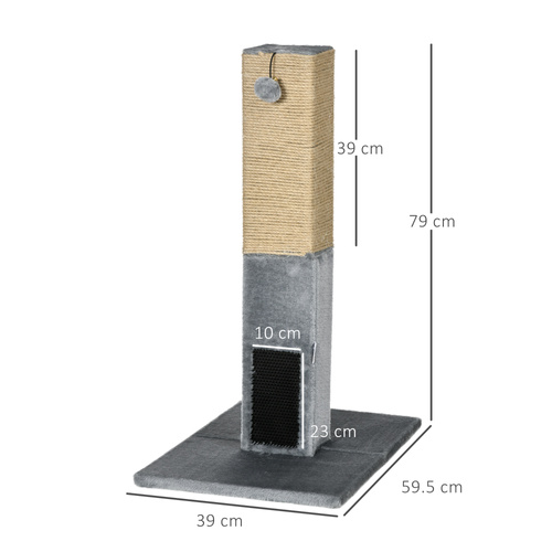 PawHut Cat Tree Scratching Post for Indoor Cats 79cm Jute Scratcher Climber w/ Carpet Base Dangling Toy – Grey