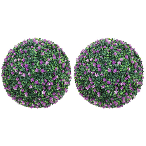 HOMCOM Set of Two Artificial Boxwood Balls Plants - Purple