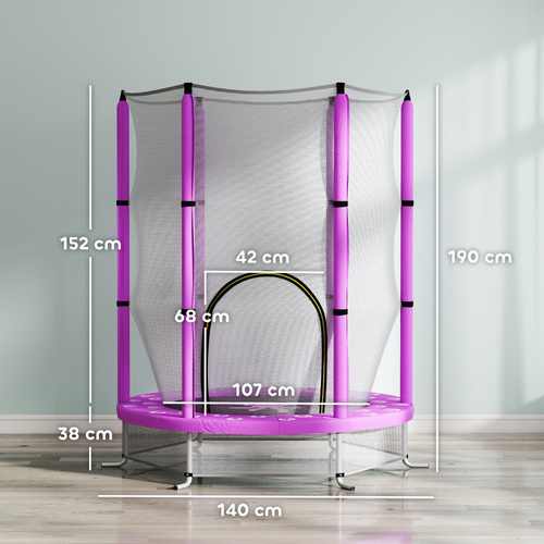 AIYAPLAY 4.6ft Toddler Trampoline w/ Safety Enclosure Net, for Indoor Outdoor Use, Ages 3-6 Years, Purple