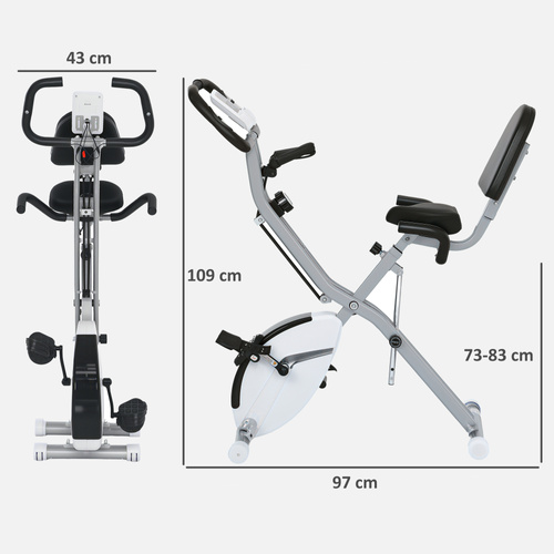 SPORTNOW Five-in-one Foldable Exercise Bike, Stationary Bike with Arm Workout Bands, LDC Monitor, Phone Holder, White