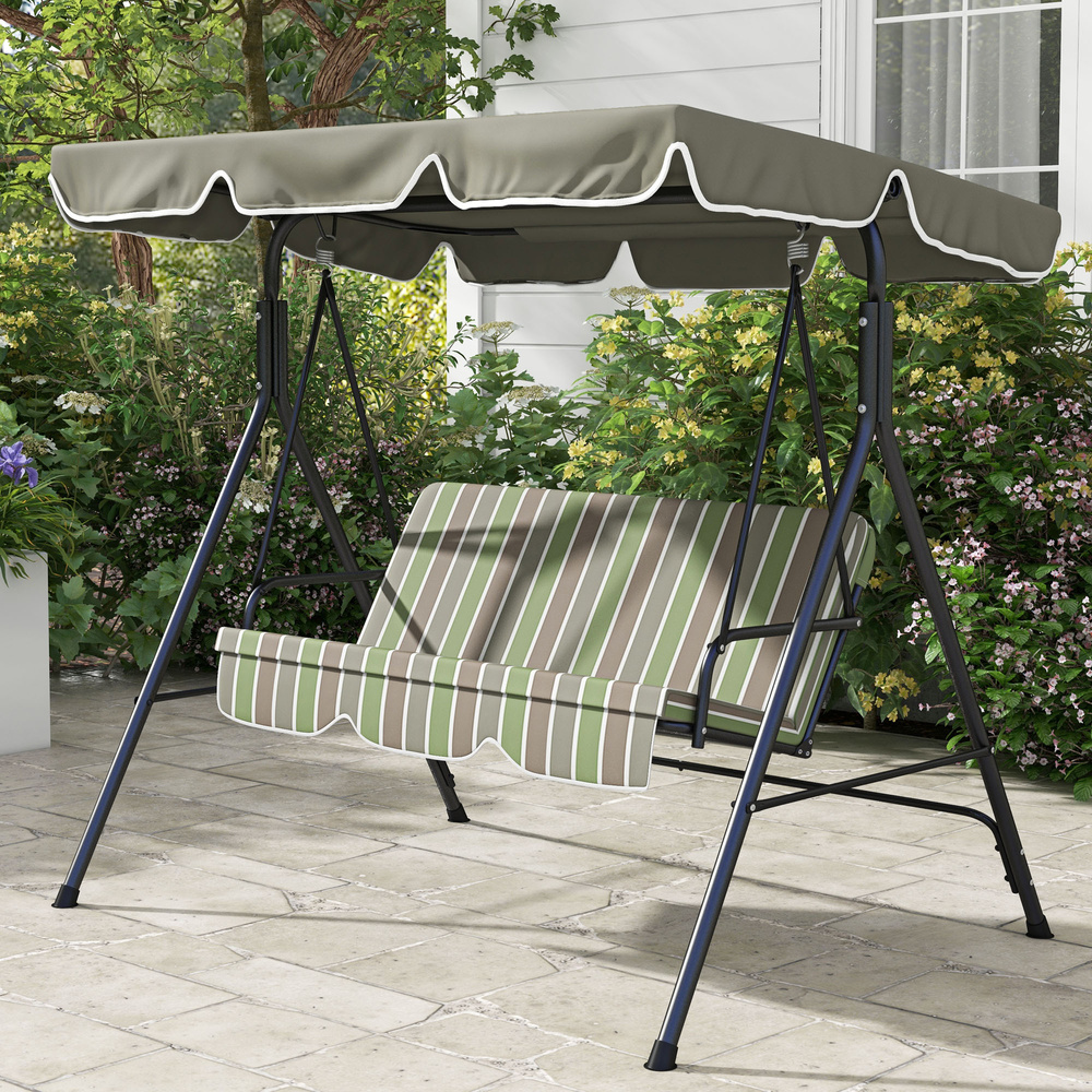 Outsunny Three-Seater Garden Swing Chair, with Adjustable Canopy - Green