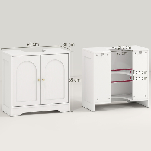 HOMCOM Under Sink Bathroom Cabinet with 2 Arch Doors - White