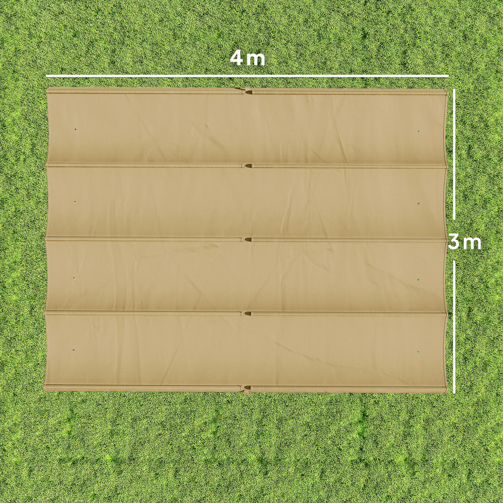 Outsunny Retractable Pergola Canopy Only, 3.92 x 3.5 m, UV30+ Replacement Canopy Cover for 4 x 3 m Pergola, Khaki