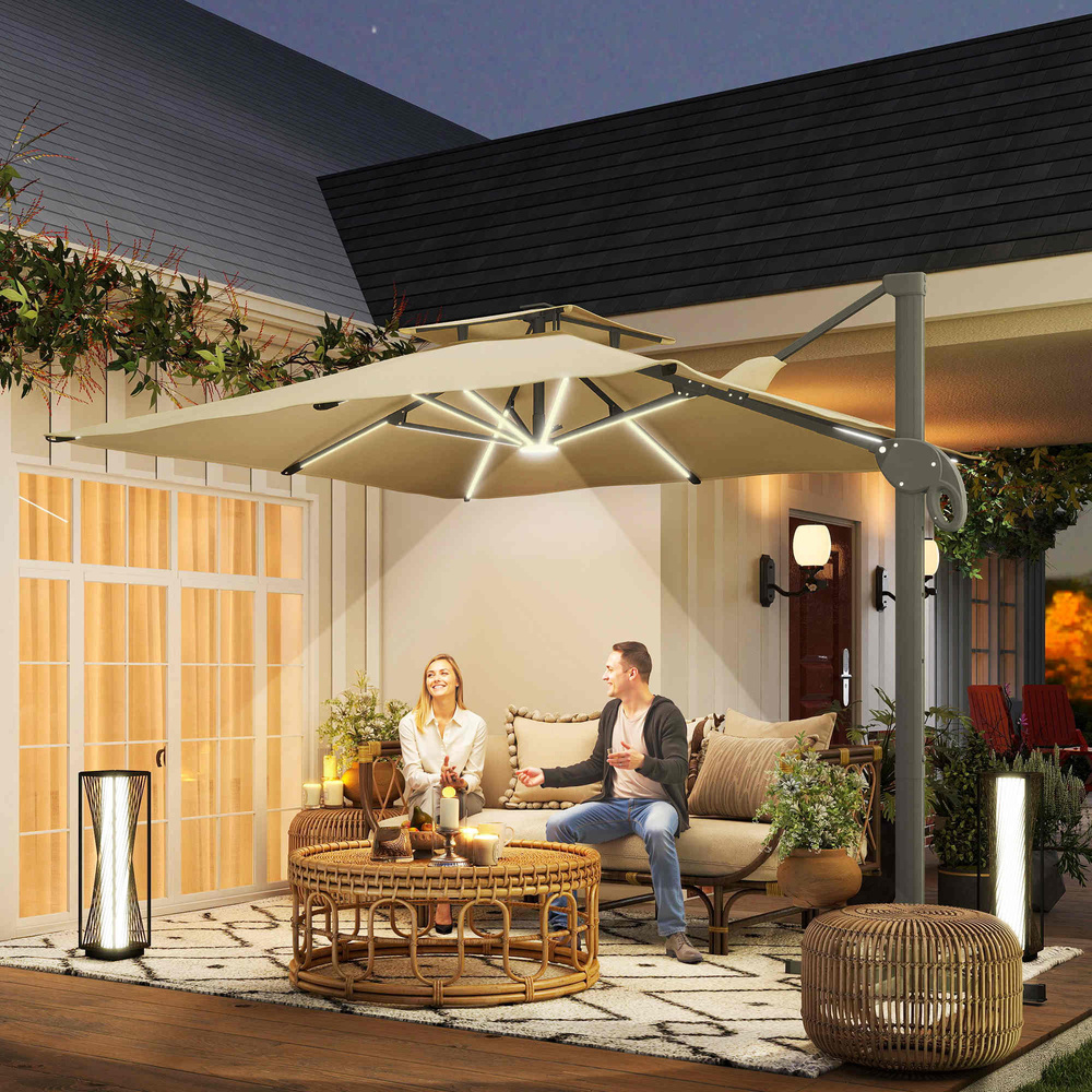 Outsunny 3 x 3(m) Aluminium Sun Square Canopy Top w/ Adjustable Pole Angle Khaki