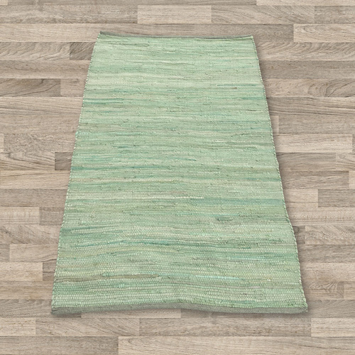 Small Indian Handloom Cotton Rug - Aqua