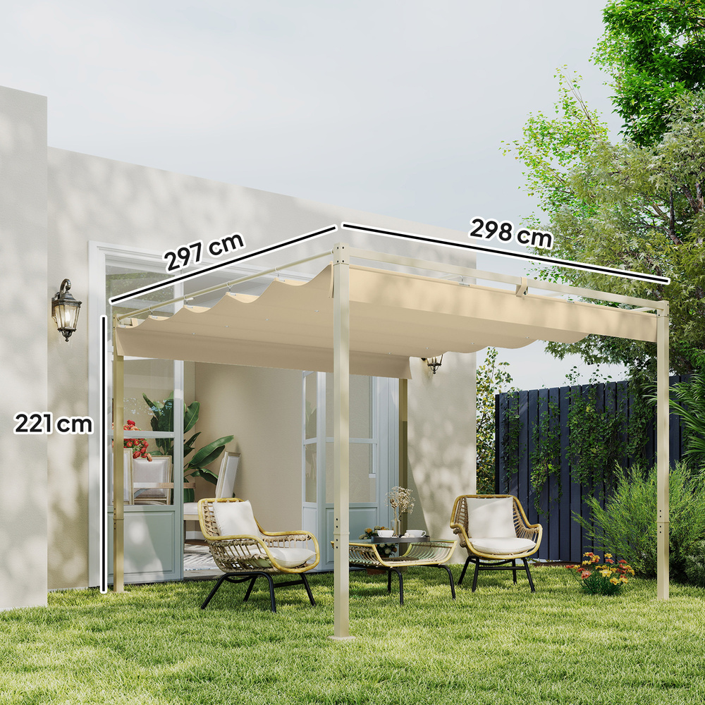 Outsunny 3 x 3m Retractable Roof Metal Pergola - Black