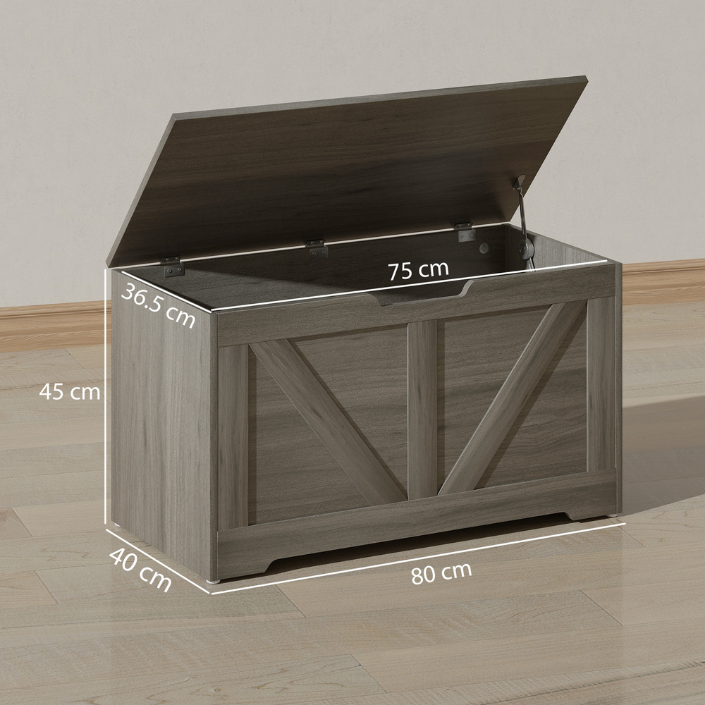 HOMCOM 100L Home Storage Box, with Safety Hinges - Charcoal Grey