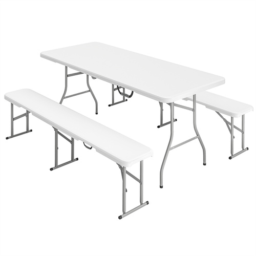 Outsunny Three-Piece Folding Picnic Table and Bench Set - White