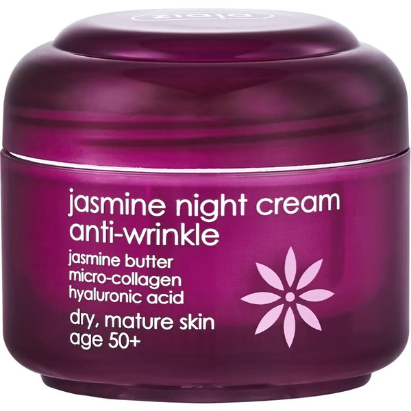 Ziaja Jasmine Anti-Wrinkle Cream 50+ with Hyaluronic Acid for Mature Skin at Night Vegan 50ml