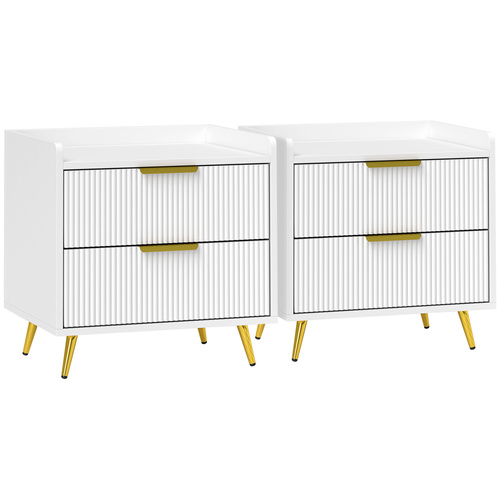 HOMCOM Elegant Two-Drawer Bedside Table Set of 2 - White