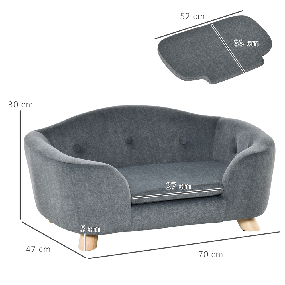 PawHut Dog Sofa Bed Pet Chair Couch with Water Resistant Fabric, Kitten Lounge with Soft Cushion, Wooden Frame for Mini Size Dogs - Grey