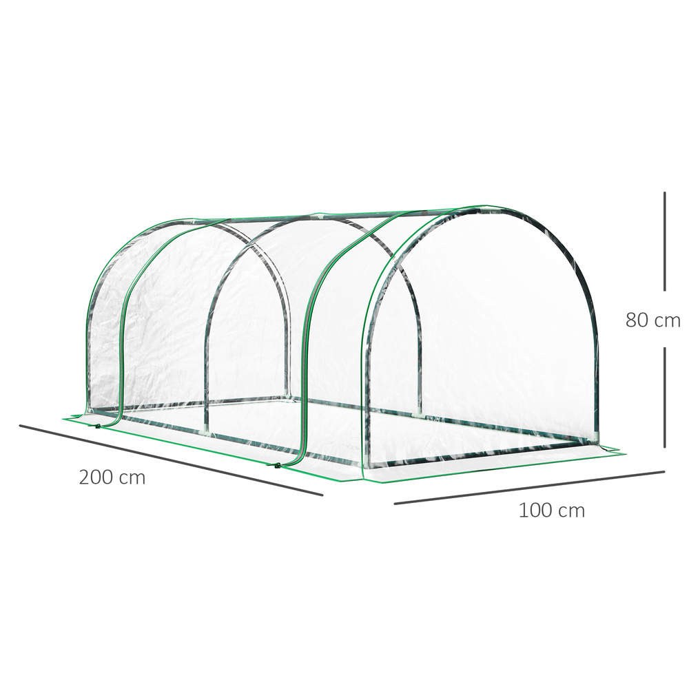 Outsunny Tunnel Greenhouse Green Grow House for Garden Outdoor, Steel Frame, PVC Cover, Transparent, 200 x 100 x 80cm