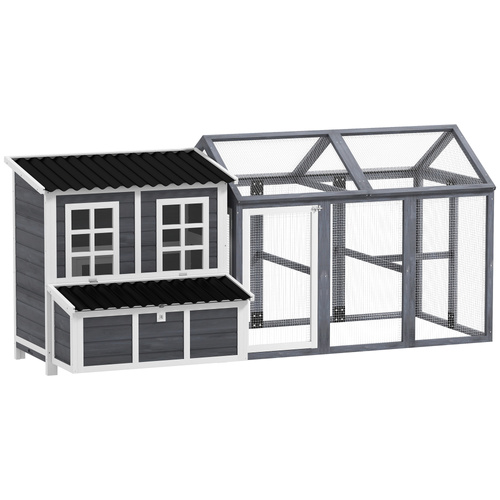 PawHut 2-Piece Wooden Chicken Coop and Run Set, Poultry Run Cage with Nesting Box, Slide-Out Tray, Roof, Perch