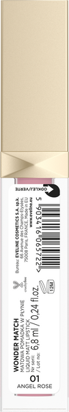 Eveline Wonder Match Matowa i Nawilżająca Pomadka w Płynie 01 Angel Rose 6,8ml