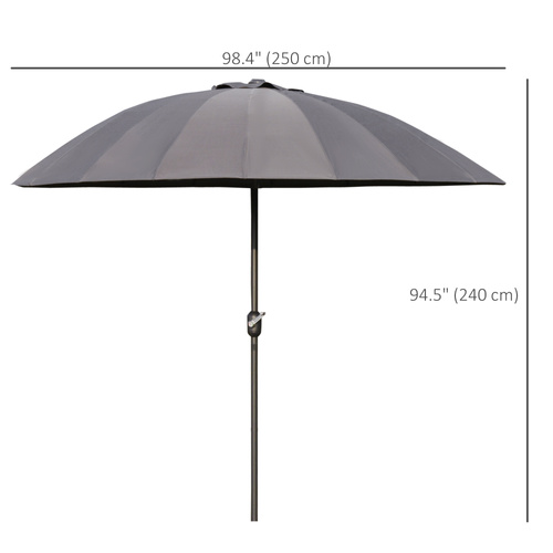 Outsunny 2.5m Shanghai Garden Parasol Umbrella with Crank & Tilt, Adjustable Outdoor Sun Shade, Grey
