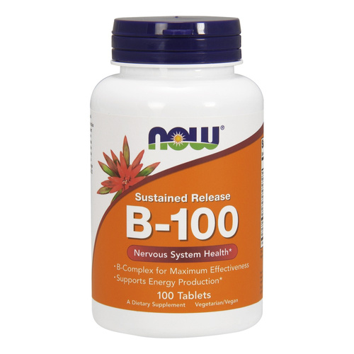 NOW Foods Witamina B-100 o Przedłużonym Uwalnianiu Kompleks Witamin B na Produkcję Energii 100 Tabletek