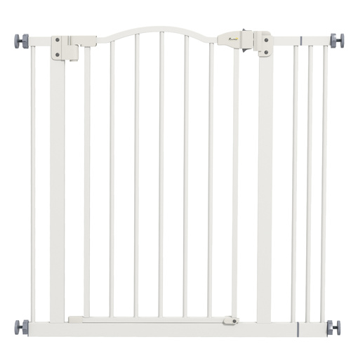 PawHut Metal 74-87cm Adjustable Pet Gate Safety Barrier w/ Auto-Close Door White
