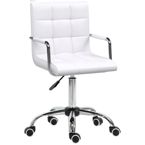 Vinsetto Makeup Vanity Chair, PU Leather Mid Back Office Chair with Adjustable Height, Armrest and Rolling Wheels, White
