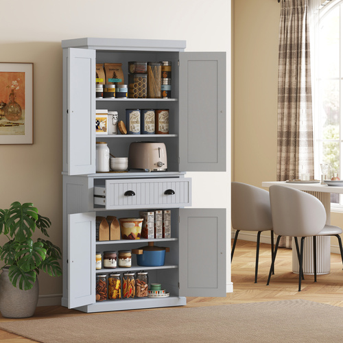 HOMCOM Multi-Storage Mid-Century Kitchen Cabinet - Grey