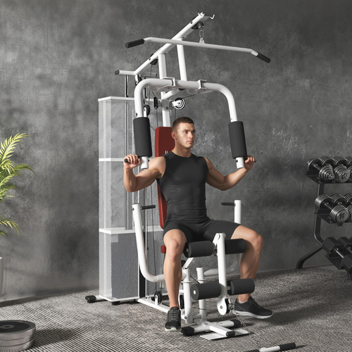 HOMCOM Home Multi Gym Large Multifunction Sturdy Strength Training Machine for Home Workout, White