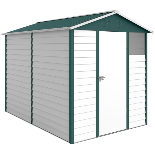 Outsunny 9x 6FT Metal Outdoor Garden Shed, Galvanised Tool Storage Shed w/ Sloped Roof, Lockable Door for Patio Lawn, Green