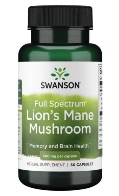 Swanson Lion's Mane Mushroom 500mg for Brain Health and Focus 60 Capsules