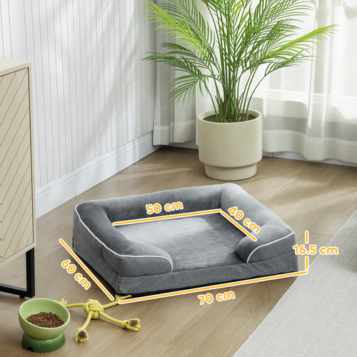 PawHut Dog Sofa Bed, Washable Pet Bed with Removable Cover and Non-Slip Bottom for Cats and Small Dogs, Grey