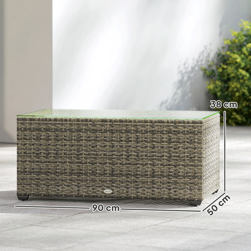 Outsunny 90 x 50cm Glass-Top Rattan Side Table - Dark Grey