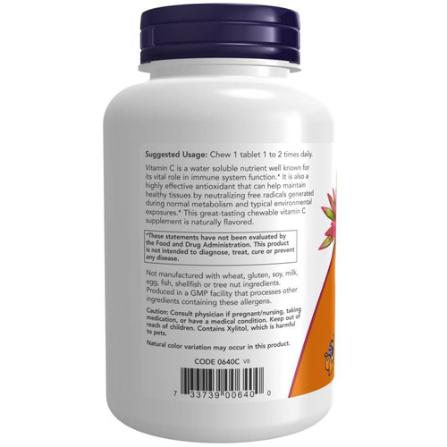 Now Foods Vitamin C-500 Chewable o Smaku Jagoda Wiśnia 100 Tabletek