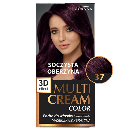 Joanna Multi Cream Trwały Intensywny Kolor Włosów Farba Pielęgnująca 37 Soczysta Oberżyna 60x40x20g