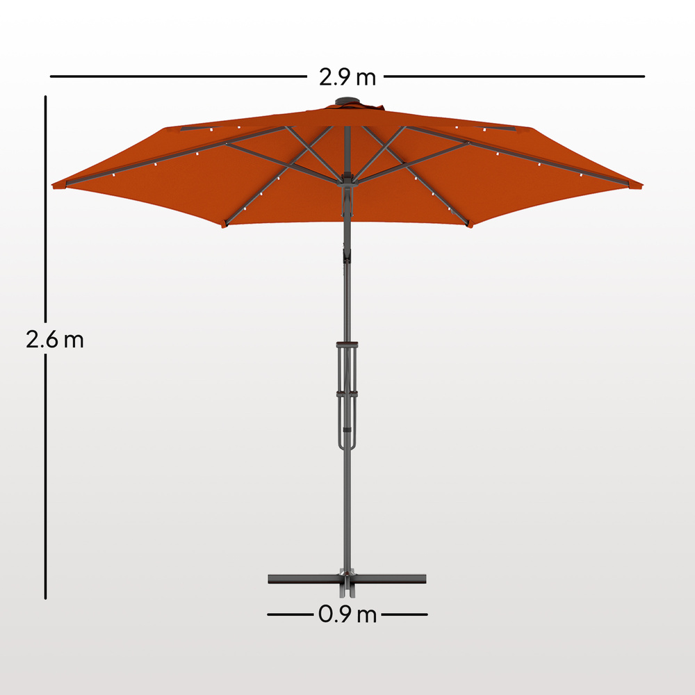 Outsunny 3(m) Solar LED Cantilever Parasol - Orange