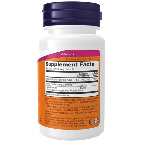 Now Foods Vitamin C-1000 Bioflawonoidy i Rutyna Wspiera Odporność Kości i Stawy 100 Kapsułek
