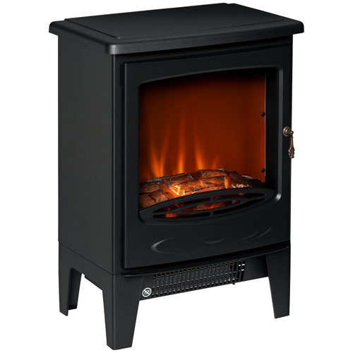 HOMCOM Electric Fireplace Stove, Free standing Fireplace Heater with Realistic LED Flame Effect and Adjustable Brightness, Overheat Safety Protection, 900W/1800W, Black
