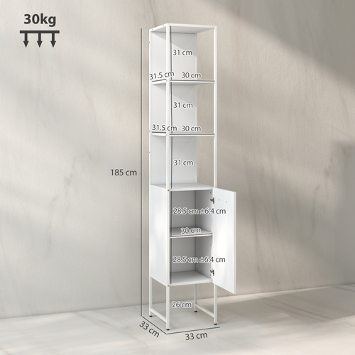 HOMCOM Tall Bathroom Cabinet with Open Shelves and Adjustable Shelf - White