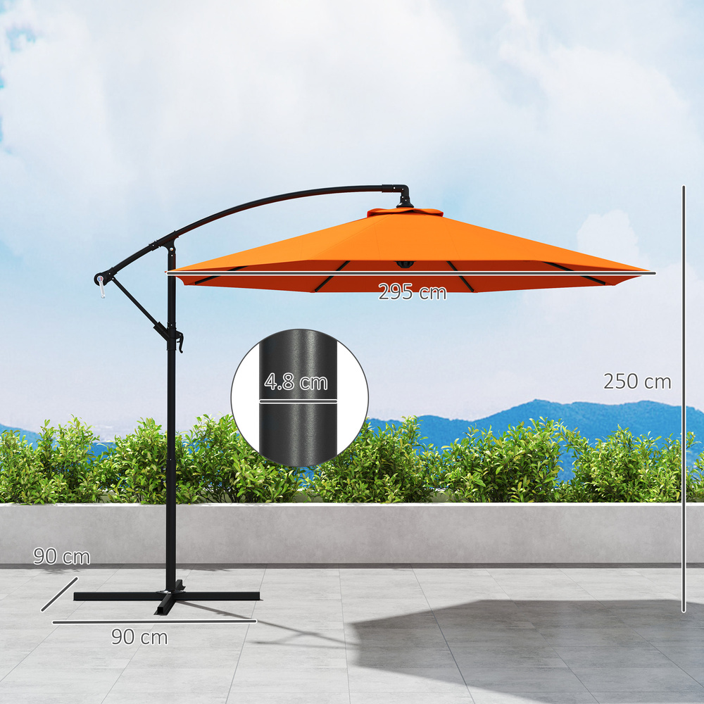 Outsunny 3m Garden Banana Parasol with Cross Base for Garden Family Use, Orange