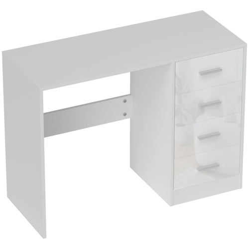 HOMCOM Computer Desk with Drawers, Dressing Table, High Gloss Home Office Writing Workstation, White