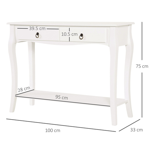 HOMCOM Console Table Modern Sofa Side Desk with Storage Shelves Drawers for Living Room Entryway Bedroom Ivory White