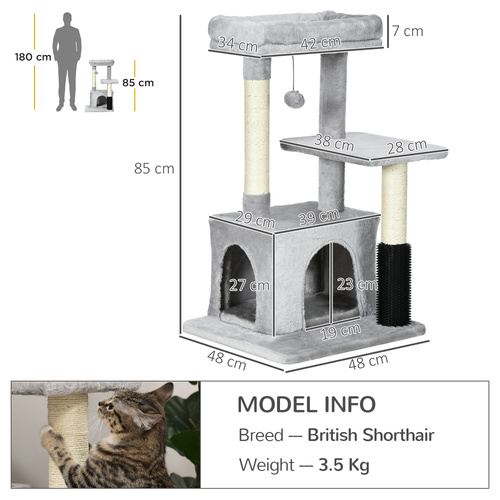 PawHut Cat Tree for Indoor Cats Climbing Tower Kitten Scratch Post Activity Center Kitten, Grey