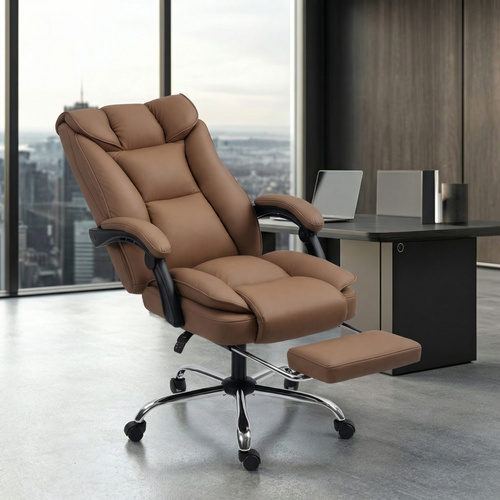 HOMCOM 155° Reclining Faux Leather Swivel Office Chair - Brown