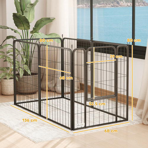 PawHut Six-Panel Dog Playpen with Door, for Medium Dogs, Indoors, Outdoors, 80cm Tall, Black